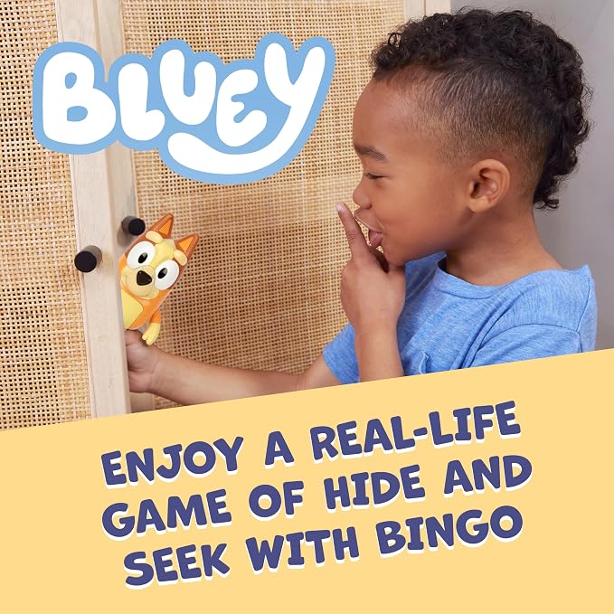 Bluey Game Hide and Seek Electronic Bingo Figure, Articulated, Musical Kids Figurines with Dance Mode, Interactive Toddler Figurine Toys for Ages 3+ for Indoor Play