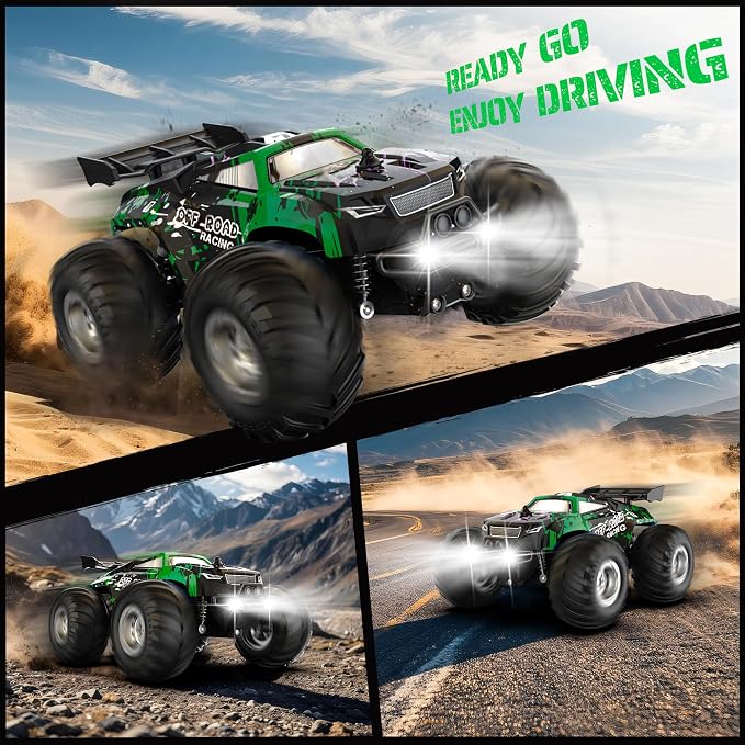 Remote Control Car, All-Terrain Remote Control Truck for Boys 8-12, Headlight, Dual Motors, 1:20, 10KM/H, 2.4GHZ, Speed-Friendly, Sturdy, Rechargeable RC Cars for Beginner, Kids 6+(Green)