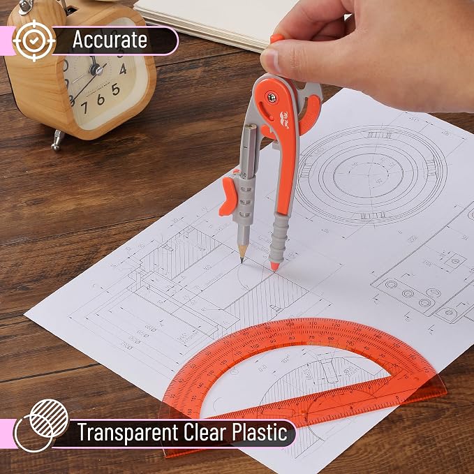 Mr. Pen- Geometry Compass and Protractor Set, 6 Inch Compass | 6 Inch Protractor, Drawing Tool for School, Clear Plastic, Easy Grip, Precision Design for Math, Art, Drafting, Architecture