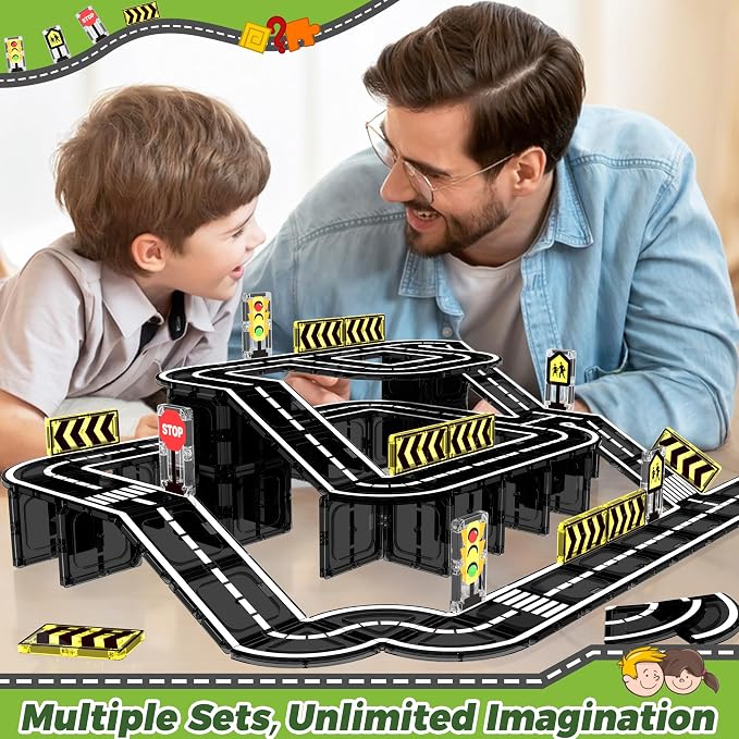 Goodtiles Magnetic Tiles Road Expansion Set, STEM Magnetic Building Blocks for Kids Ages 3-5 4-8 5-7, Preschool Learning Sensory Kids Toys for Toddler Birthday