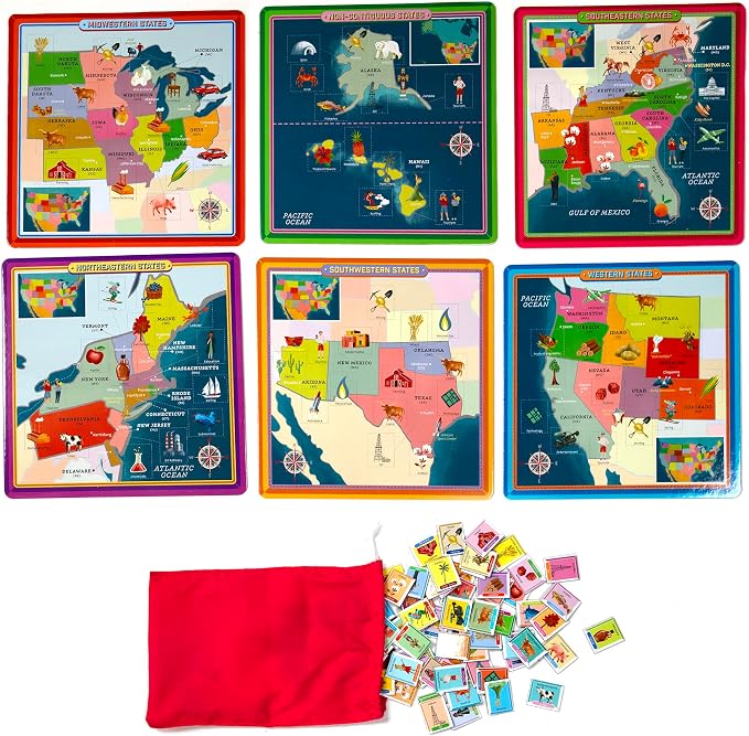 eeBoo: USA Geography Bingo for Kids for Ages 5+, A Fun Kids Learning Game that Teaches About the USA and Improves Memory