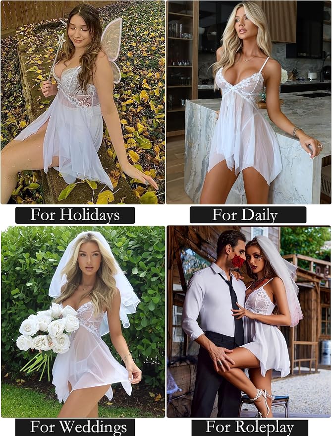 Avidlove Lingerie for Women Lace Babydoll Sleepwear Boudoir Outfits Plus Size Langeray XS-5XL