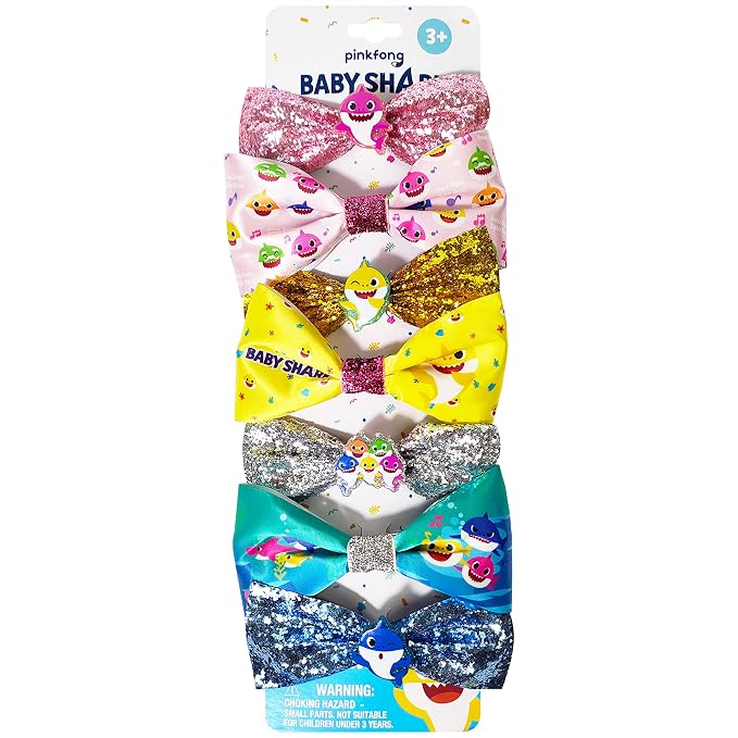 Baby Shark Kids Hair Bows - Hair Accessories Gift Set - 7 Pcs 4 Inch Bundle - Hair Bows for Girls - Different character on each clip - Alligator Clip - Ages 3 +