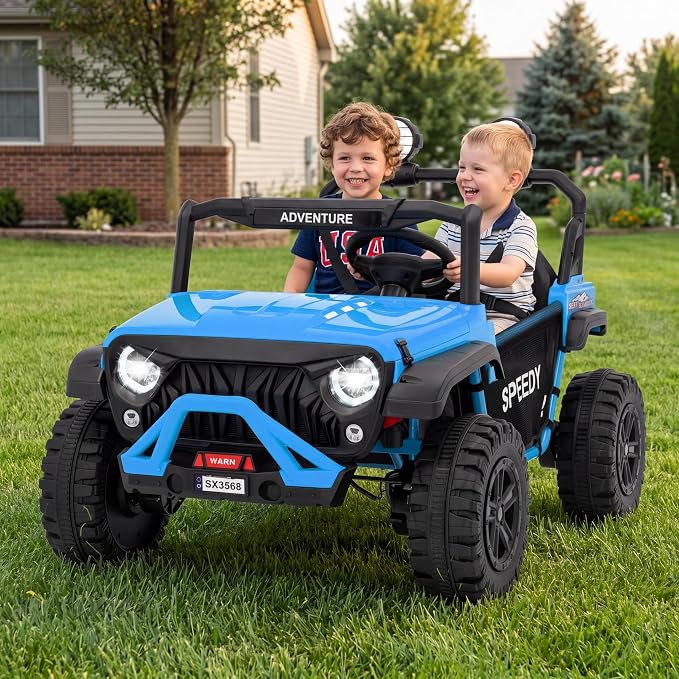 24V Ride on Car for Big Kids, Iron 2 Seater Ride on Toy, Fast 4.97MPH Truck, 4WD Kids Electric Vehicles with Remote Control, Spring Suspension, Front & Behind LED Lights, Dual Storage, Music,