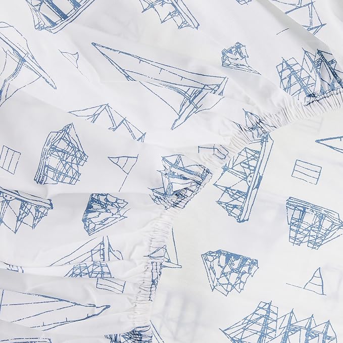 Nautica - King Size Sheets, Cotton Percale Bedding Set, Crisp & Cool, Coastal Home Decor (Whitewood Sail Blue, King)