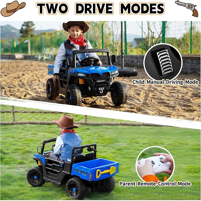 TOBBI Ride on Dump Truck with Electric Dump, Ride on Car with Remote Control, Kids Car to Drive Battery Power Wheels Electric Car Toys for Kids Toddlers Aged 3-8 with Music Player LED Light