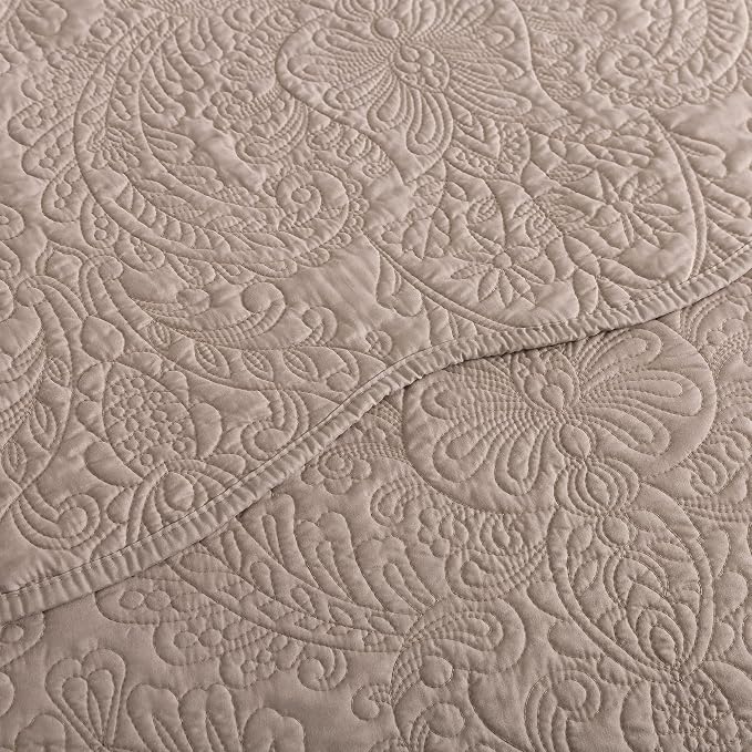 HoneiLife Queen Quilt Bedding Set - Microfiber Quilt Sets for Queen Bed, 3-Piece Lightweight Bedspreads,Reversible Coverlets Rustic Bedlinen Sets, Floral Bedding Set All Season Quilts-Dark Khaki
