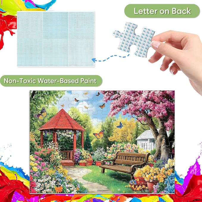Jeacirio 100 Piece Garden Puzzle for Seniors, Large Piece Jigsaw Puzzle with Colorful Flowers, Butterflies, Gazebo and Spring Garden Scene, Relaxing Activity Gift for Older Adults and Families