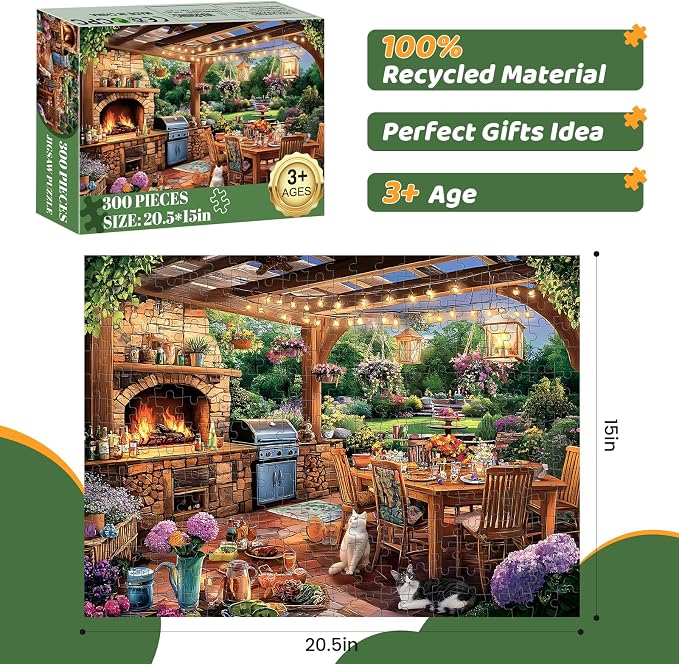 300 Pieces Puzzles for Adults | Manor Cat Jigsaw Puzzles 300 Piece for Children Adults Seniors | Sturdy,Safe Large Piece Puzzle | Engaging & Educational Toys Great Gift for Boys Girls 20.5 x 15 in