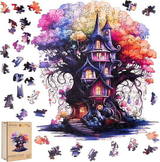 Wooden Puzzles, 249PCS Magical Tree Jigsaw Puzzles, Unique Shaped Wooden Puzzle for Adults and Kids, Family Game(Magical Tree, Royal)