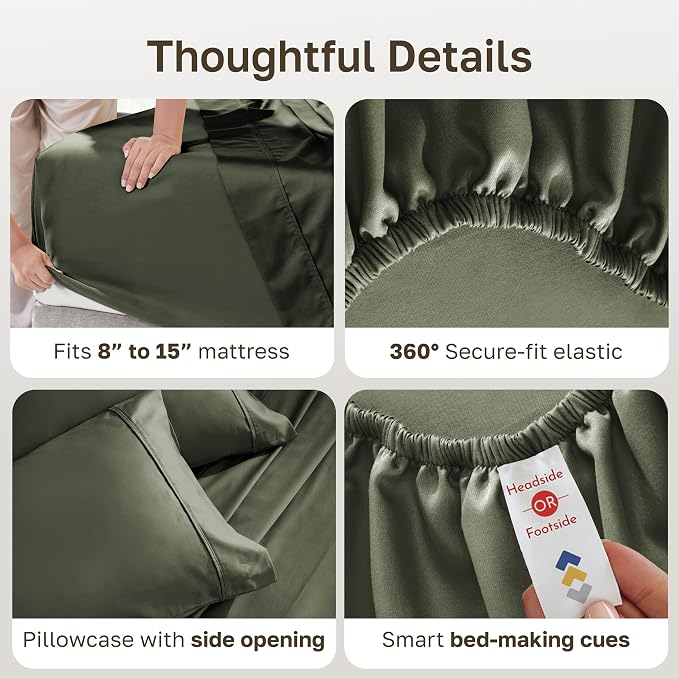 California Design Den XL Twin Sheets Set - Soft 400 Thread Count, Natural 100% Cotton Sateen, Twin XL Sheet Sets Cotton, Deep Pockets, Around Elastic, Snug Fit, Durable Bedding - Forest Green