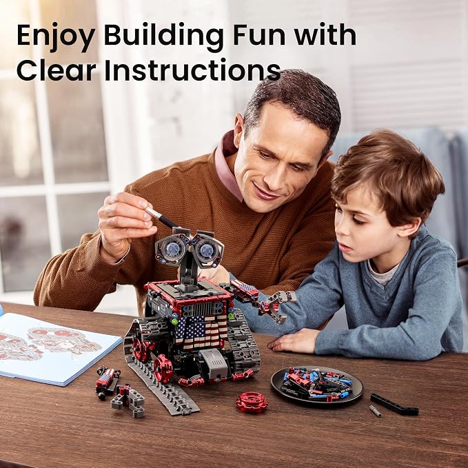 Sillbird Robot Building Kit with Remote Control Gifts for Kids Boys Ages 8-12, STEM Coding Robotic Tracked Racer Car Toys for Birthday - Build 4in1 Model with 631 Pieces
