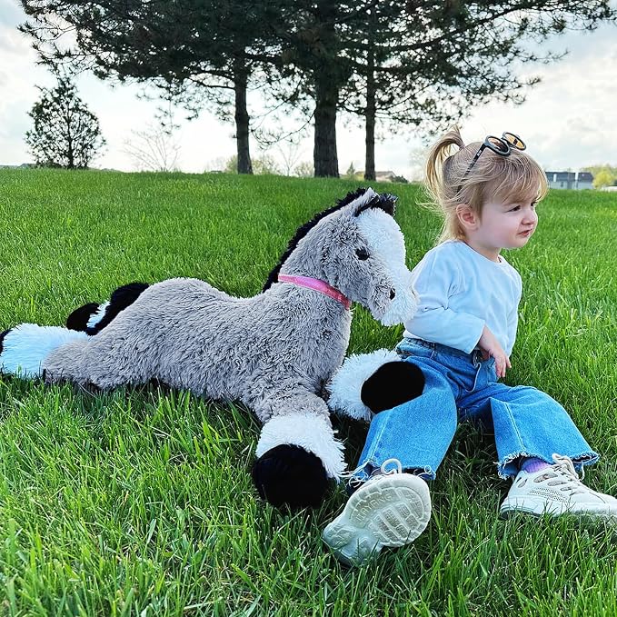 Tezituor 3ft Large Horse Stuffed Animal, 35 Inch Rideable Stuffed Pony Farm Plush Toy, Big Soft Horse Plush Body Pillow Christmas Birthday Gift for Kids