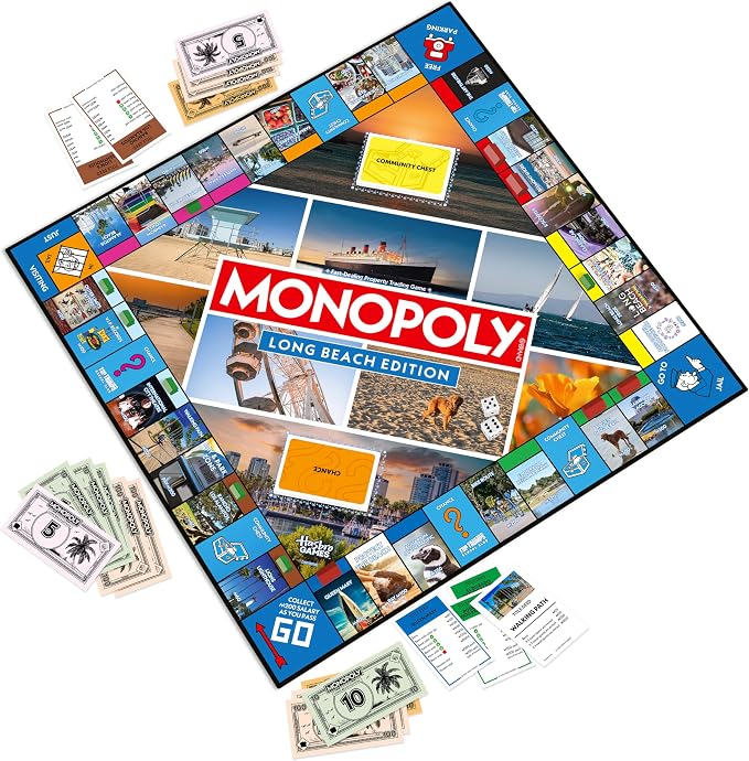 Monopoly Board Game – Long Beach, CA Edition: 2-6 Players Family Board Games for Kids and Adults, Board Games for Kids 8 and Up, Great for Game Night