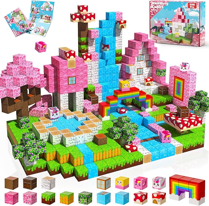 Goody King Magnetic Blocks|100PCS Magnetic Building Cubes,Unicorn Magnet Cubes for Kids Age 3 4 5 6 7 8 9 10, STEM Montessori Stacking Toy, Sensory Tiles Building Birthday Easter Gifts