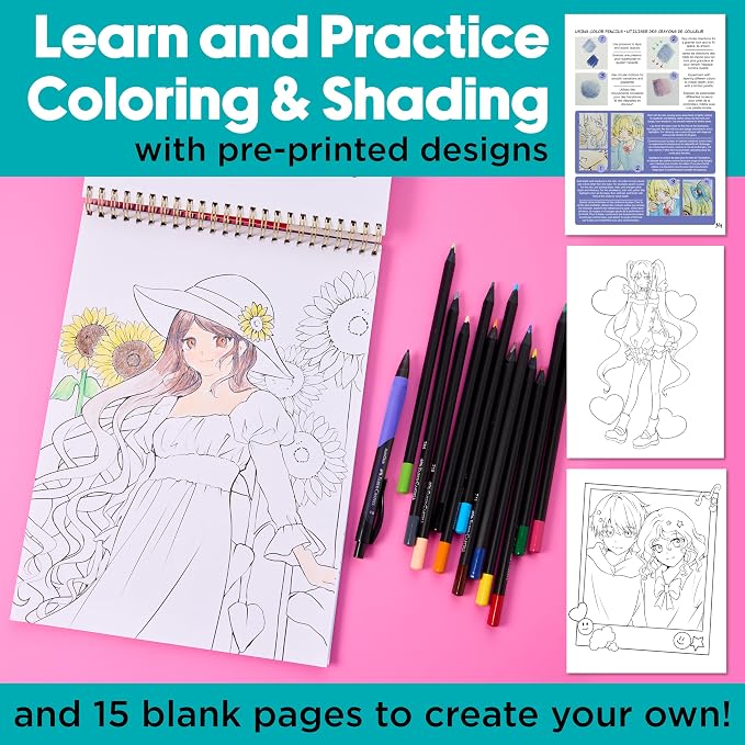Faber-Castell Anime Drawing Kit: Shojo Edition | Step-by-Step Instruction Book with 20 Practice Pages, Color Pencil Set & Drawing Supplies for Kids, Summer Craft Supplies(1 Book)