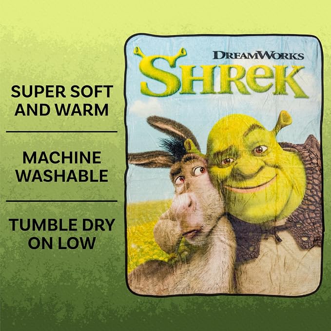 Silver Buffalo Shrek Donkey and Shrek Hugging 45" x 60" Fleece Throw, Soft and Cozy Blanket, 250 GSM