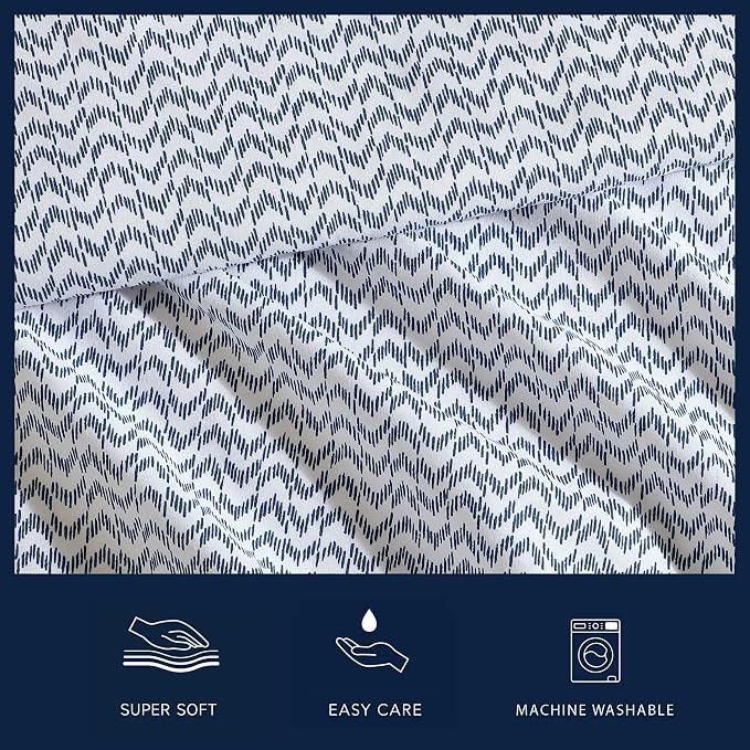 Nautica - Queen Size Sheet Set, Crisp & Tailored Cooling Sheets with a Smooth Cotton Percale Lightweight Feel - Bed Sheets with Matching Pillowcases & Fitted Sheet (Ikat Wave Blue)