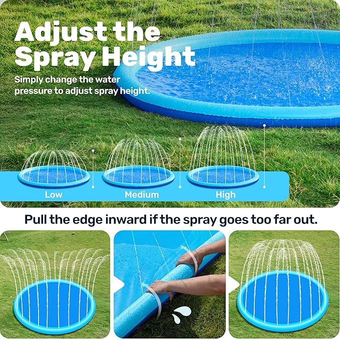SLOOSH 60" Non-Slip Splash Pad Sprinkler - Outdoor Water Toys Play Mat for Toddlers Kids Dogs, Outside Thickened Sprinkler Pool Party Durable Backyard Fountain for Girls Boys Pets (60in, Blue)