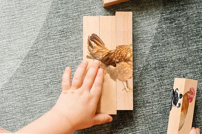Wooden Animal Chunky Puzzles for Toddlers 2+ Years - Montessori 4 in 1 Farm Animal Block Puzzle Toy