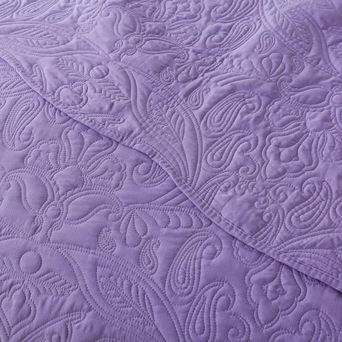 HoneiLife Quilt Sets King Size - 3 Piece Microfiber Quilt Set Lightweight Bedspreads Reversible Coverlets Rustic Bed Cover King Quilt Bedding Set All Season Quilts-Purple