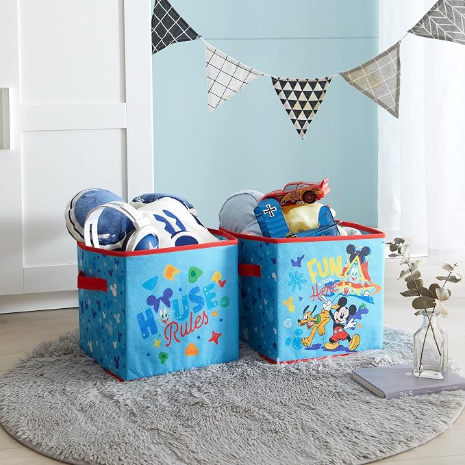 Disney Mickey Mouse Set of Two Spacious Collpasible Storage Cubes, 10"x10"