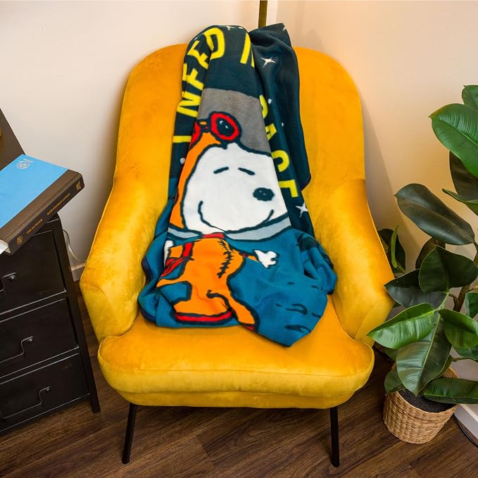 Silver Buffalo Peanuts Snoopy I Need My Space Astonaut Outer Space Moon 45" x 60" Fleece Throw, Soft and Cozy Blanket, 180 GSM