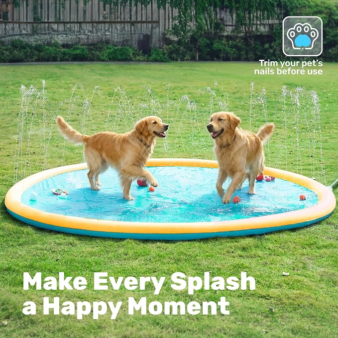SLOOSH 120" Non-Slip Splash Pad Sprinkler - Outdoor Water Play Toys Backyard Fountain Mat for Toddlers Kids Dogs, Thickened Sprinkler Outside Pool Party Durable for Girls Boys Pets (120in,Orange&Blue)