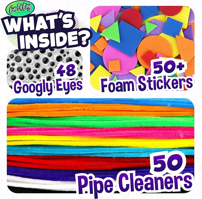 Arts and Crafts Supplies Kit for Kids - Boys and Girls Age 4 5 6 7 8 Years Old - Toddler Art Set Activity Materials - Great for Preschool and Kindergarten Crafting Project - Carl & Kay