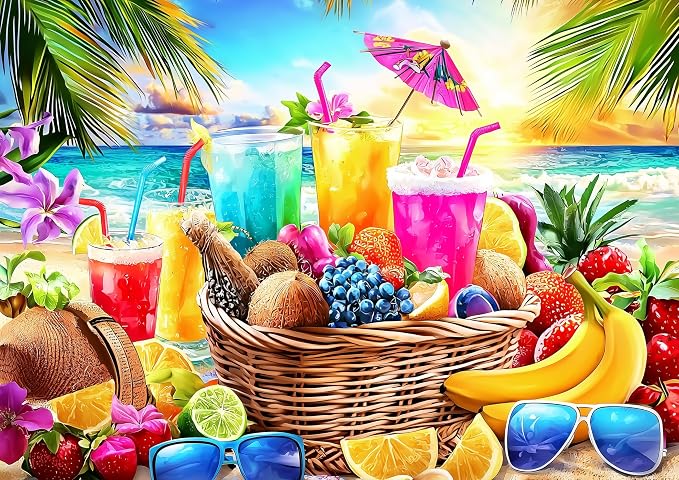 1000 Piece Puzzle for Adults - Beach Picnic Puzzle with Letters on Back 27.5"x19.7", Nature Lovers Challenging Adult Jigsaw Puzzle 1000 Piece, Hard Puzzle for Adults Relax, Art Gift, Family Game Night