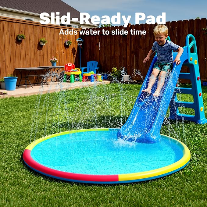 SLOOSH 60" Non-Slip Splash Pad Sprinkler - Outdoor Water Play Toys Backyard Fountain Mat for Toddlers Kids Dogs, Thickened Sprinkler Outside Pool Party Durable for Girls Boys Pets (60in, Multicolor)
