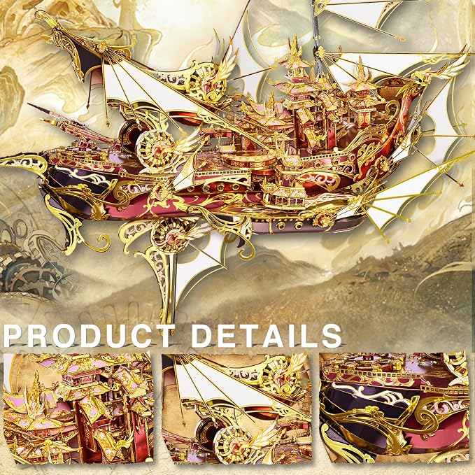 Piececool 3D Metal Puzzles, Nine Heavens Boat Models Kits to Build for Adults, Difficult Brain Teaser DIY Crafts Assemble Ship Building Kits Gifts for Man Women Family Time