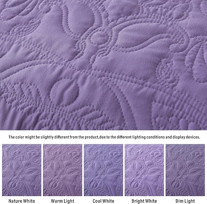 HoneiLife Queen Quilt Bedding Set - 3 Piece Microfiber Quilt Sets Lightweight Bedspreads Reversible Coverlets Rustic Bed Cover Floral Bedding Set All Season Quilts-Purple
