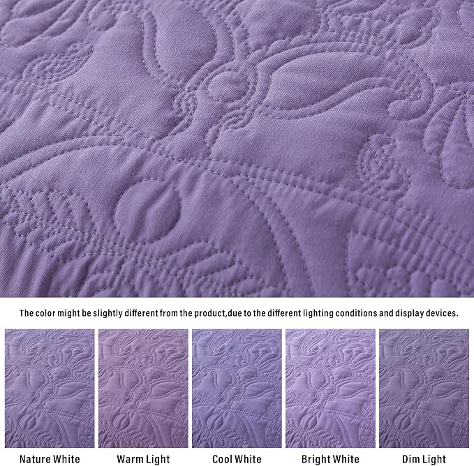 HoneiLife Quilt Sets King Size - 3 Piece Microfiber Quilt Set Lightweight Bedspreads Reversible Coverlets Rustic Bed Cover King Quilt Bedding Set All Season Quilts-Purple