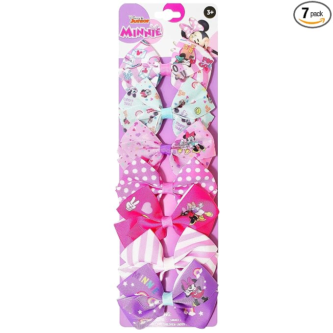 Disney Minnie Mouse Hair Bows - Hair Accessories Gift Set - Minnie Hair Bow - 7 Pcs 4 Inch Bundle - Hair Bows for Girls - Minnie on each clip - Alligator Clip - Ages 3 +