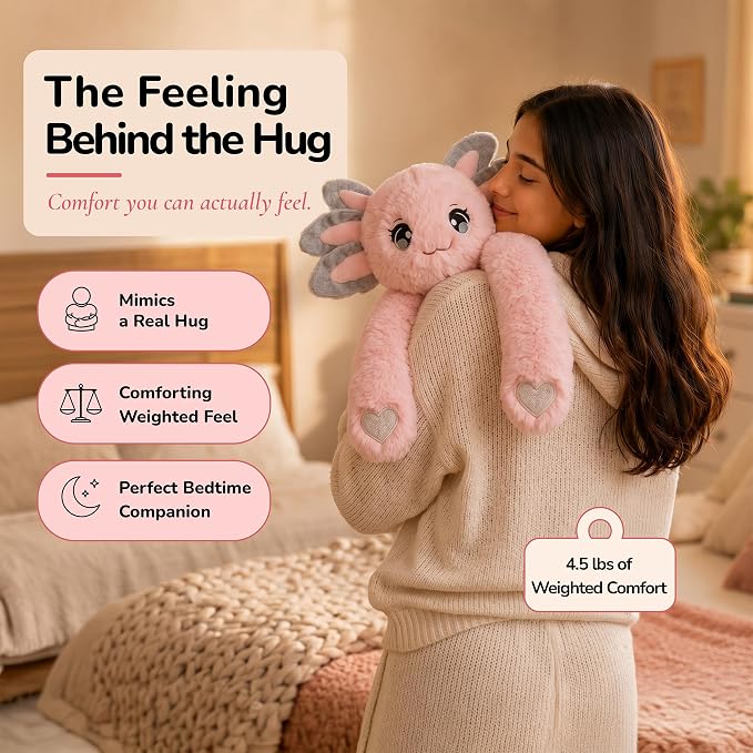 Huggle Healers Weighted Stuffed Animals for Adults, Teens and Kids - 36 Inch Long Plush Arms Pink Stuffed Animal for Hugs - 4.5lb Axolotl Plushies - Ula Axolotl