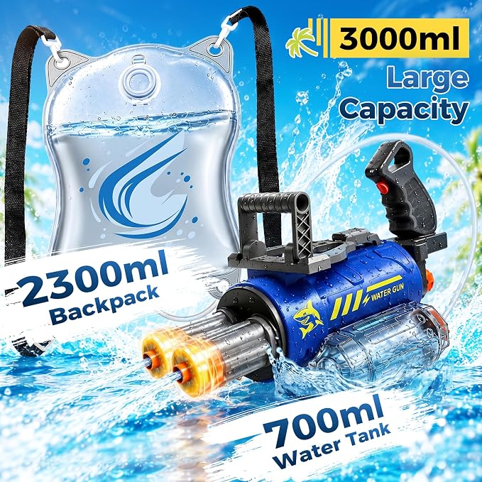 Electric Water Gun for Adults & Kids,3000 ML Capacity Voice Control Automatic Water Guns, 26-30 FT Long Range Gatling Watergun with LED Lights, Squirt Water Guns Summer Pool Toys for Boys Girls