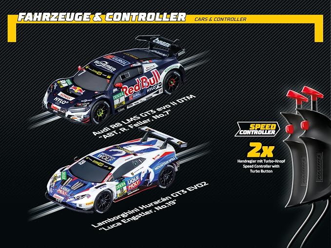 Carrera GO DTM Speed Giants Slot Car Race Track Set – Loop Racing | Electric slot car track, DTM racing toy for kids 6+, features loops, banked curves, flyover and lap counter, ~29-ft track