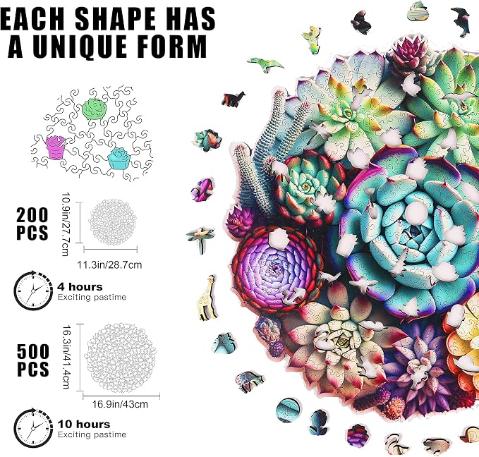 Mys Aurora Puzzles for Adults 1000 Pieces, Mandala Succulent Plants Wooden Puzzles Unique Shaped Jigsaw Challenging Puzzle Gift for Family Game 23.4'' x 22.6''