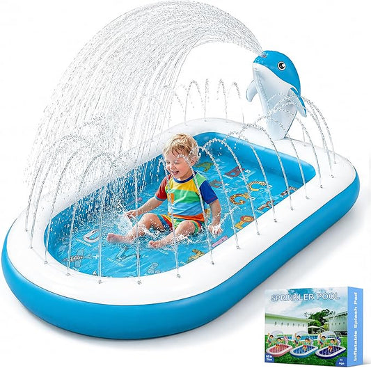 Splash Pads for Toddlers 1-3, Dolphin Toy Sprinkler for Kids, Outdoor Play Mat for Babies, 68" Backyard Inflatable Kiddie Pool, Splash Pad for Kids Ages 4-8, Birthday Gifts for 1 Year Old Boy Girl