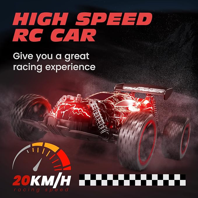 Tecnock RC Cars for Kids, 1:18 Scale 2WD RC Car with LED Lights, 2.4GHz Remote Control Car with USB-C Easy Charging & 50 Mins Playtime, Toys Gifts for Boys & Girls Ages 8-12