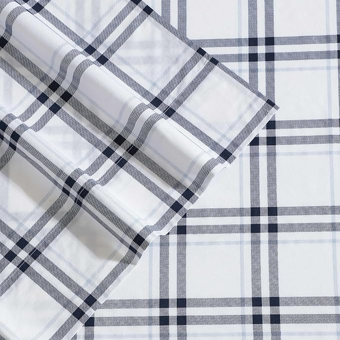 Nautica - Twin Bed Sheets, Lightweight Cotton Percale Bedding Set with Matching Pillowcase, Crisp & Cool, Dorm Essentials, Oeko-Tex Certified (Ryan Cove Plaid Blue)