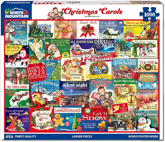 White Mountain 1000 Piece Jigsaw Puzzle Winter Christmas Holiday Puzzles for Adults and Teens 24"x30" Large Pieces - Chrismas Carols