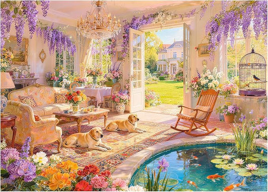Garden Sunroom Retreat Puzzles for Adults 1000 Pieces,Impossible Hard Difficult Challenging Jigsaw Puzzles for Adults 1000 Pieces,Puzzle with Letters on Back,Recycled Paper Jigsaw Puzzle(27.6"x19.7")