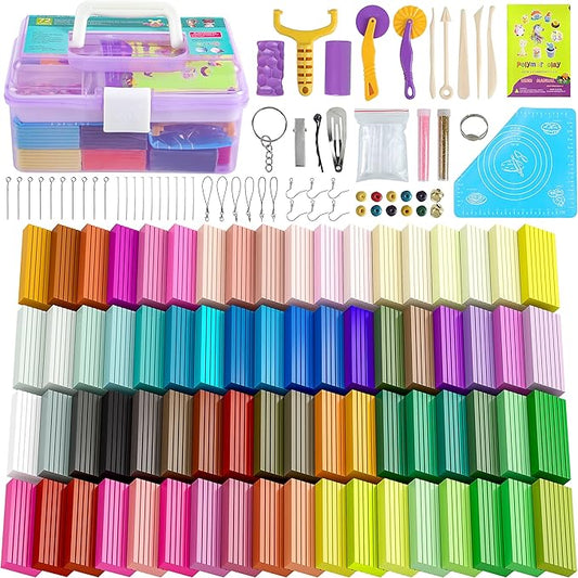 Cyajm 72 Colors Polymer Clay, Non-Toxic Oven Bake Modeling Clay, Soft Molding DIY Craft Clay for Kids, Beginners, Jewelry Making, Art Projects & Home Decor