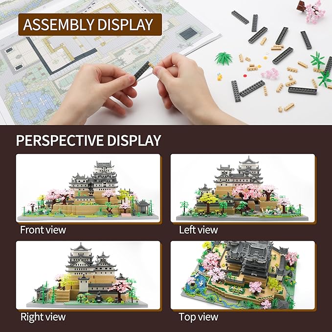 JXRLMB Japanese Micro Building Blocks Sets for Adults 10080 PCS Japan Himeji Castle with Cherry Blossoms Model Kit Big Architecture Landmarks Collection Kit