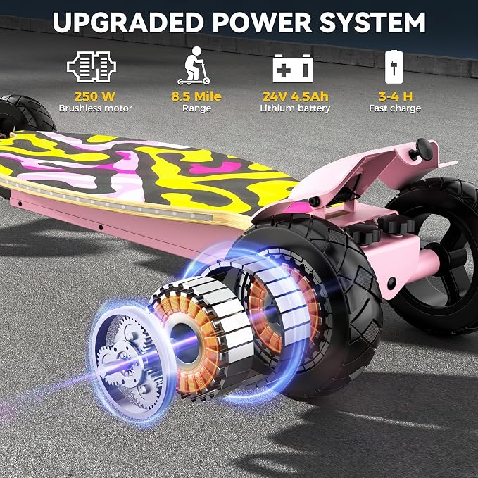 4-Wheel Electric Scooter for Kids w/ 250W Motor, Max 10 MPH & 8.5 Miles, Foldable E-Scooter for Kids with Rainbow Lights, LED Display, 5 Speeds & Adjustable Balance, UL-2272 Certified