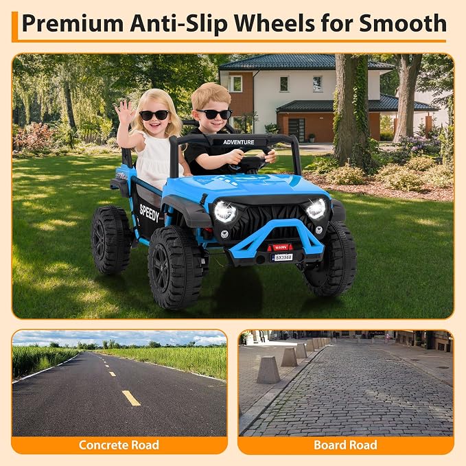 24V Ride on Car for Big Kids, Iron 2 Seater Ride on Toy, Fast 4.97MPH Truck, 4WD Kids Electric Vehicles with Remote Control, Spring Suspension, Front & Behind LED Lights, Dual Storage, Music,