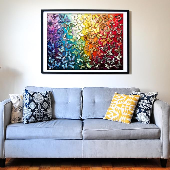 Think2Master Colorful Rainbow of Butterflies & Stained Glass 1000 Pieces Large Format Jigsaw Puzzle for Kids 13+, Teens, Adults & Families. Beautiful Vibrant Illustration Artwork Size: 26.8” X 18.9”