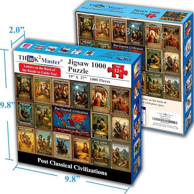 Think2Master Colorful Post Classical Civilization 1000 Pieces Large Format Jigsaw Puzzle: 13+, Teens, Adults & Families. Great Gift with Historical Timeline & World Map. Size: 26.8” X 18.9”